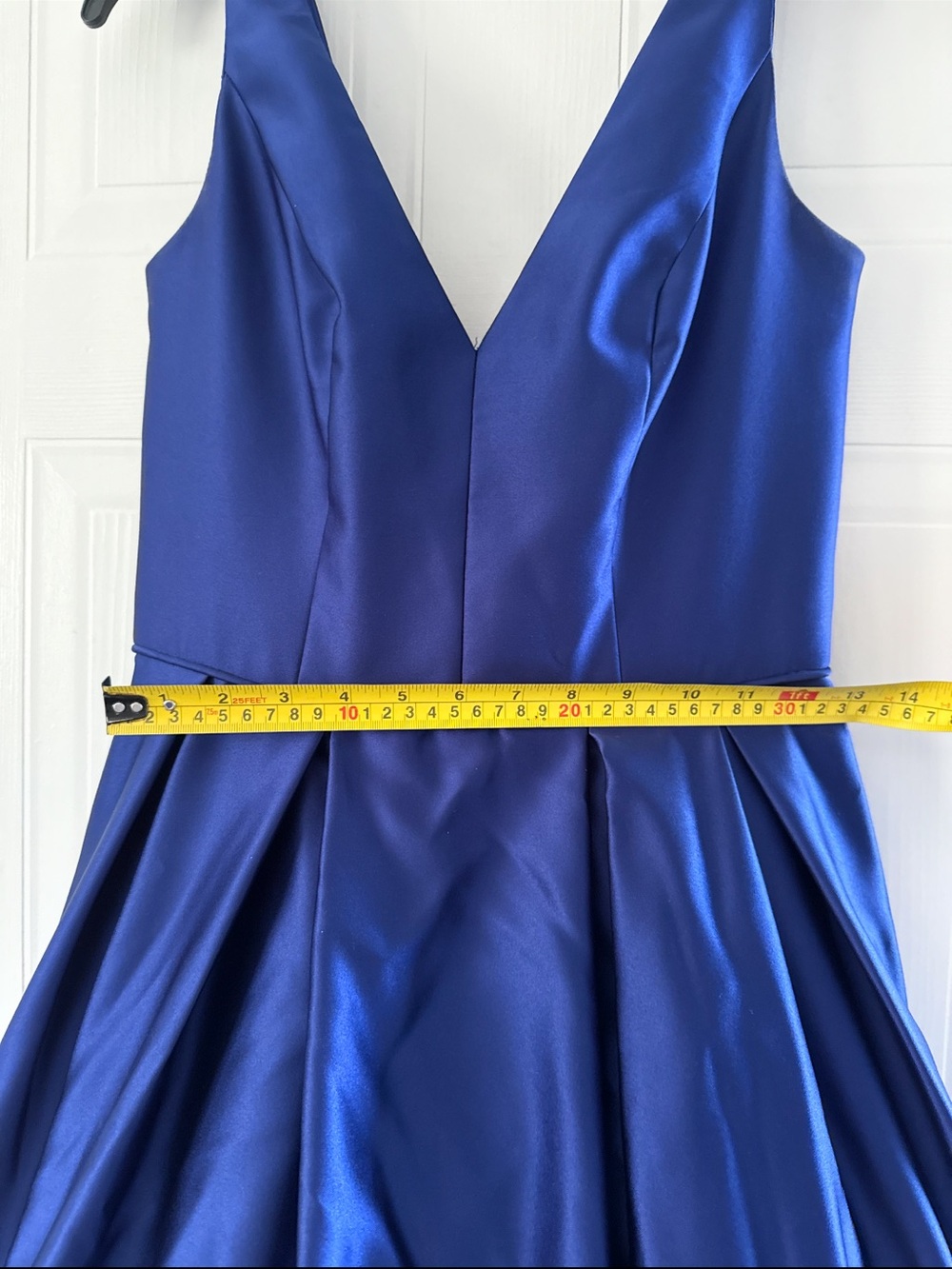 Zara Royal Blue Satin V-Neck Prom Dress